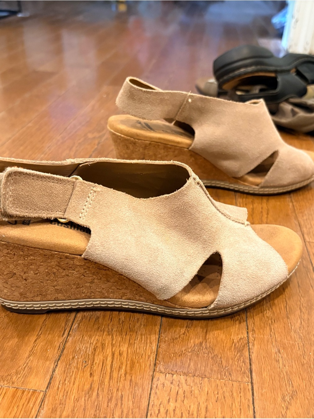 Suede Slingback Cutout Sandals in Beige - Picture 2 of 7